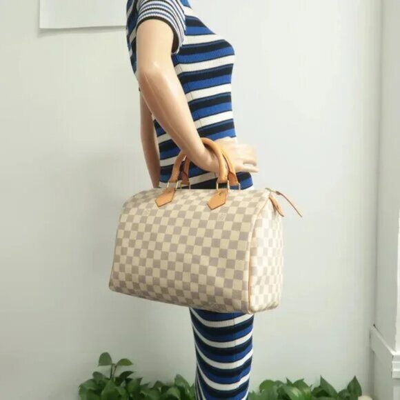 100% Authentic Louis Vuitton Speedy 30 White Damier Azur Canvas Tote - Picture 12 of 12
